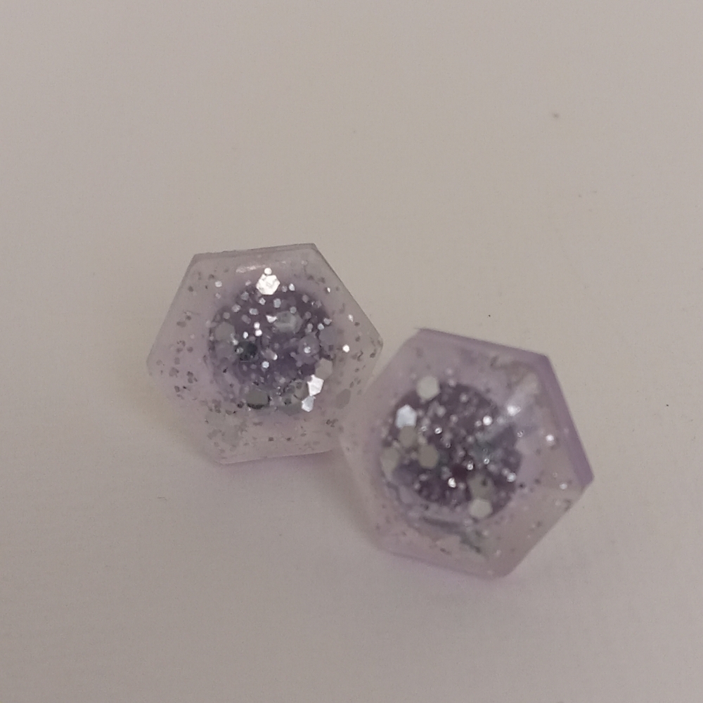 5/$25 Hexagonal Purple Glitter Earrings